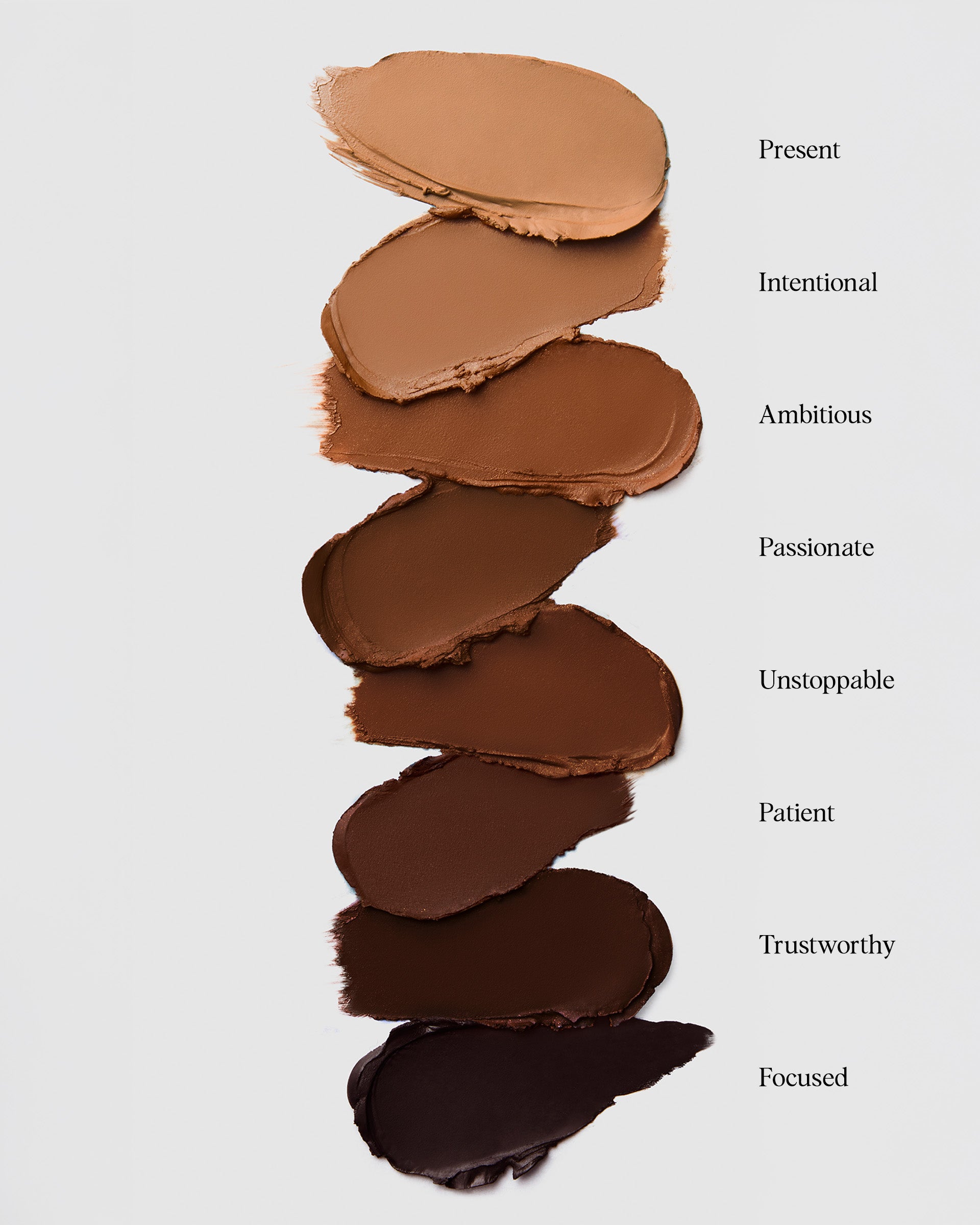 Stack of Hung Vanngo Tansculpt swatches on a light gray background